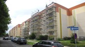 Gerüstarbeiten am Gebäude Robert-Klett-Ring 1 bis 3